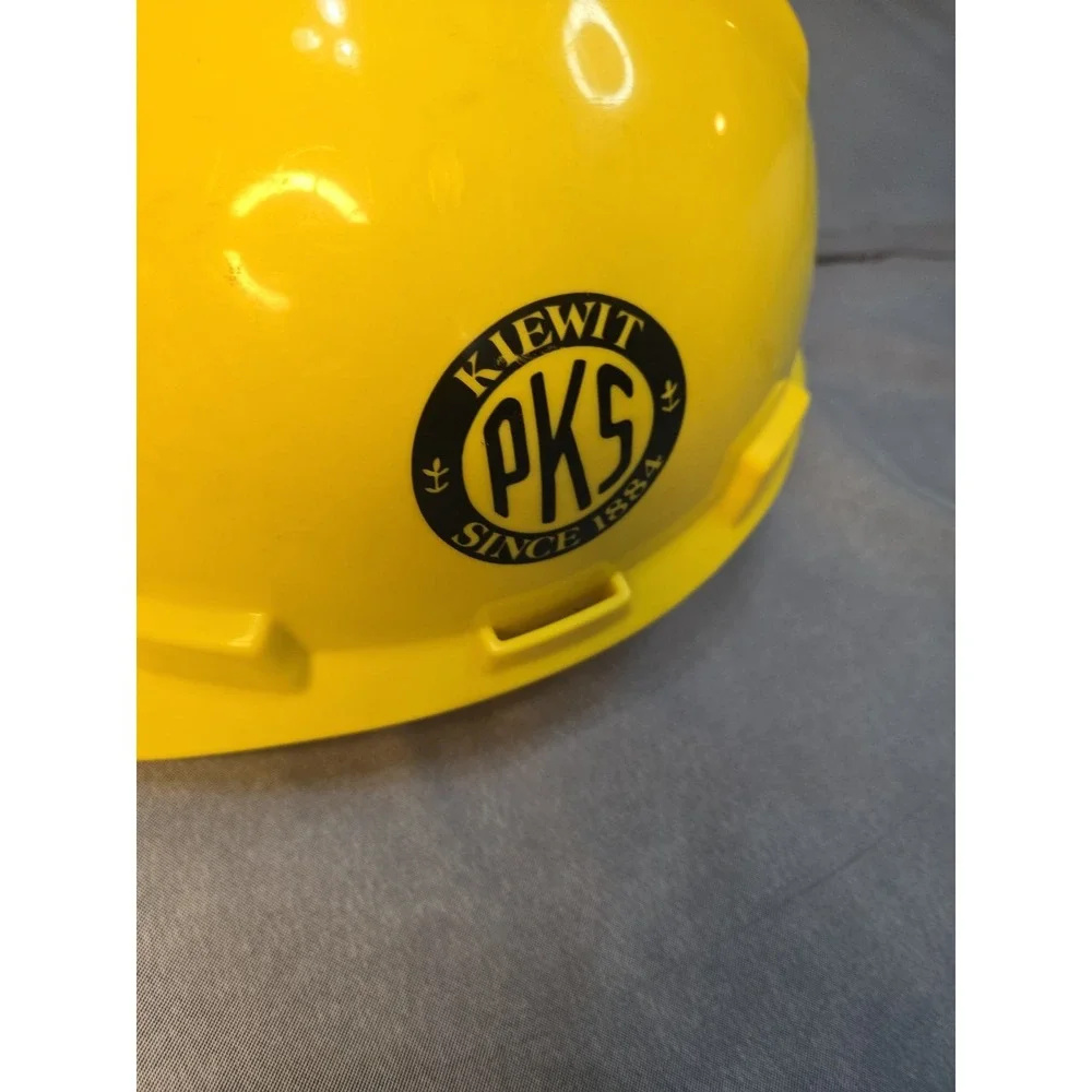 Vintage Kiewit PKS Hard Hat Construction Safety Helmet Yellow Think Safety Decal
